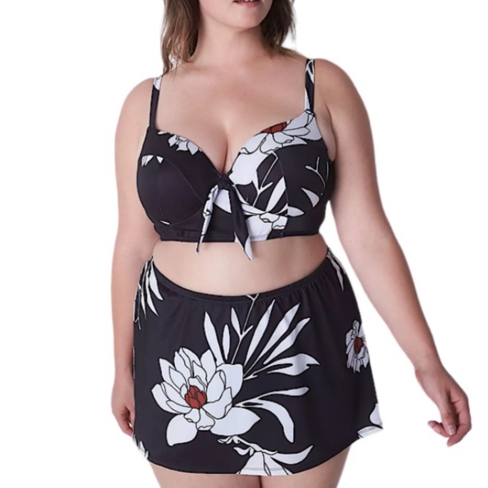 Lane Bryant Cacique Longline Swim Bikini Top NEW 44F Slitted Swim Skirt size 20